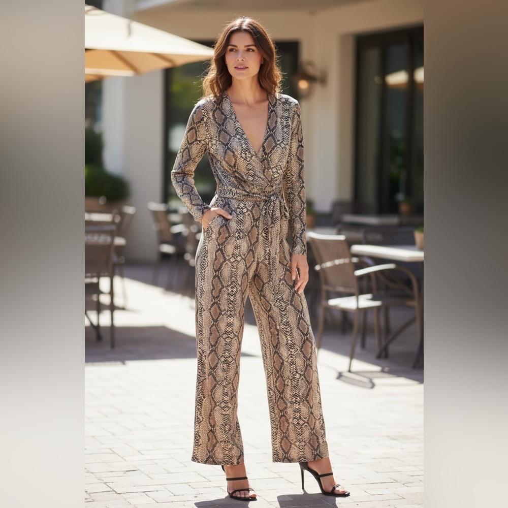 bebe Beige Snakeskin Jumpsuit